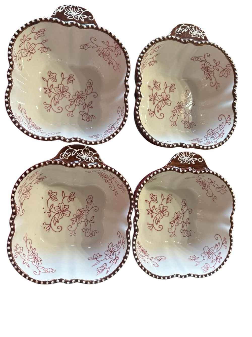 Temp-tations Floral Lace Burgundy 16 Oz Bowls Set of 4
